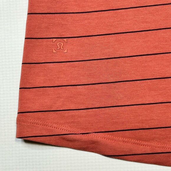 Lululemon Mens 5 Year Basic Tee Medium Sharp Stripe Copper Clay Orange T Shirt - Picture 6 of 9
